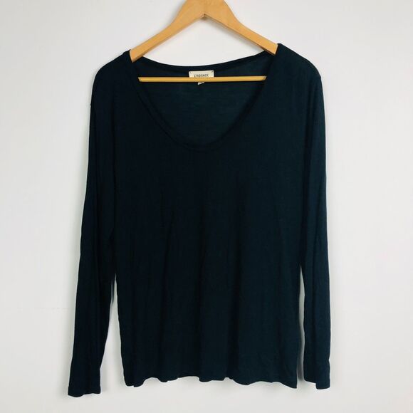 L'AGENCE Women's Long Sleeve Scoop Neck Tee Shirt Black 100% Modal Size Small - Picture 1 of 5